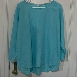 Eileen Fisher Turquoise Irish Linen Shirt Top Small S Teal Blue Like New
